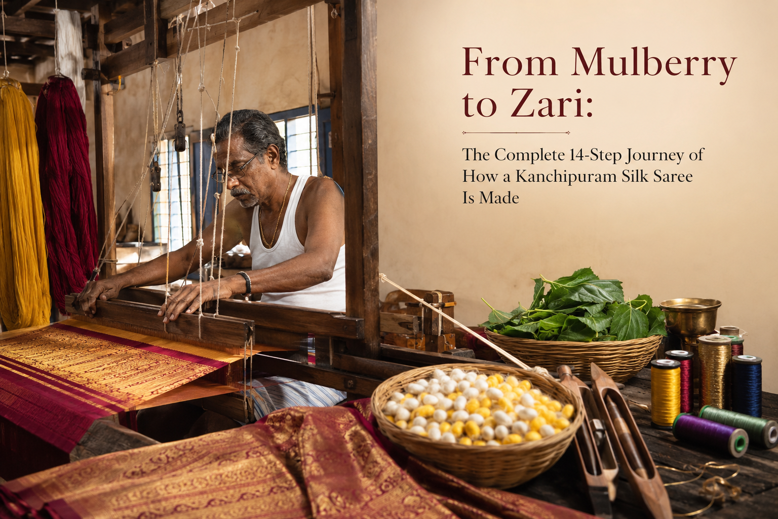 From Mulberry to Zari: The Complete 14-Step Journey of How a Kanchipuram Silk Saree Is Made
