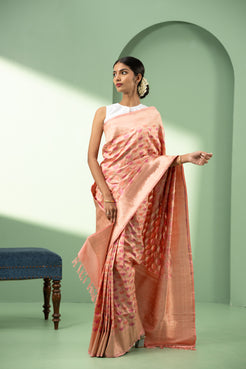 Pastel pink geometric pure Banaras silk saree