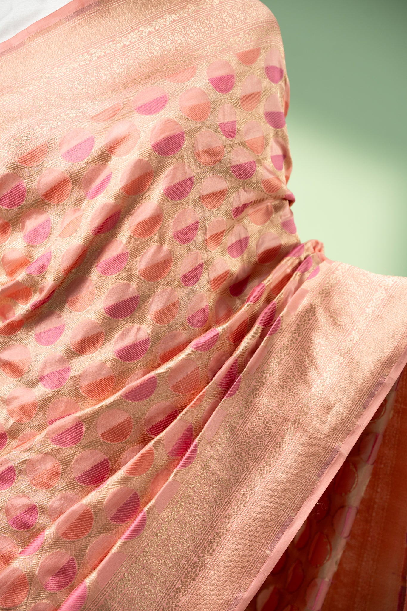 Pastel pink geometric pure Banaras silk saree