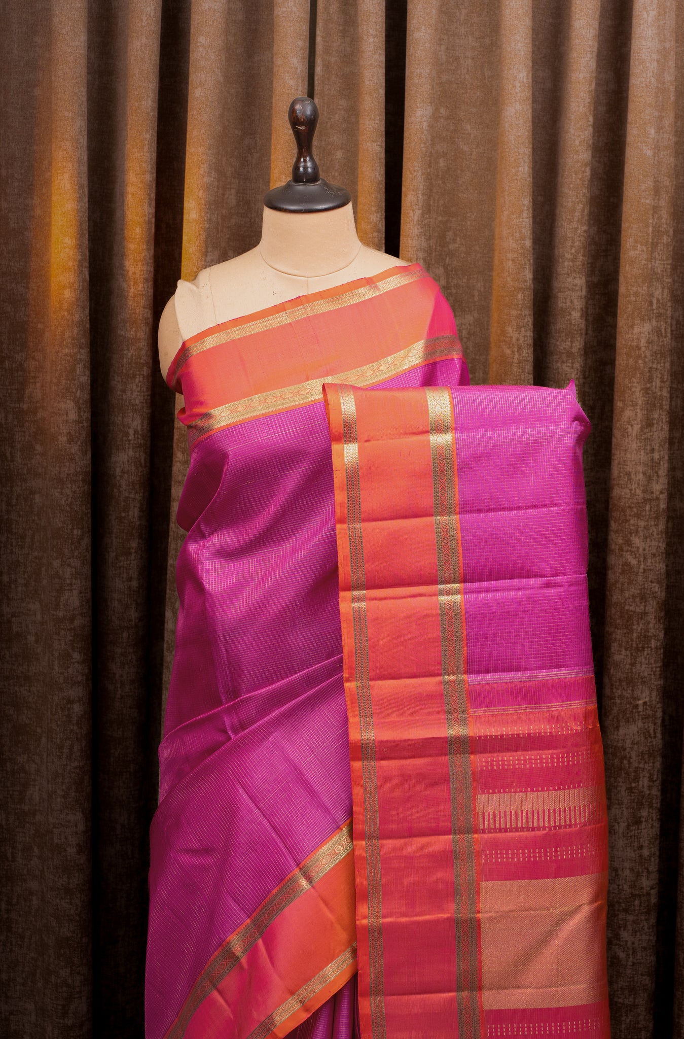 Pink and orange Vairaoosi pure kanchipuram silk saree