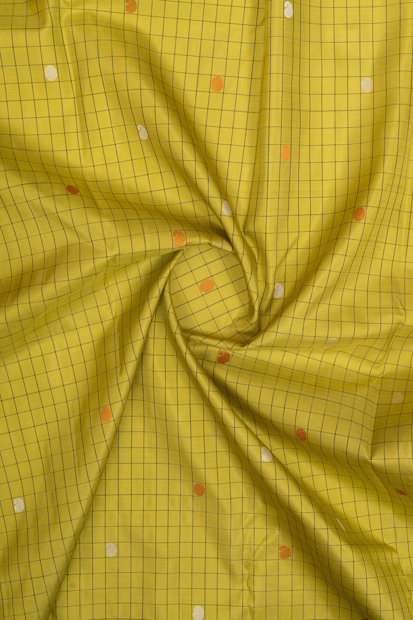 Lime green threadwork pure kanchipuram silk saree