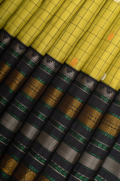 Lime green threadwork pure kanchipuram silk saree