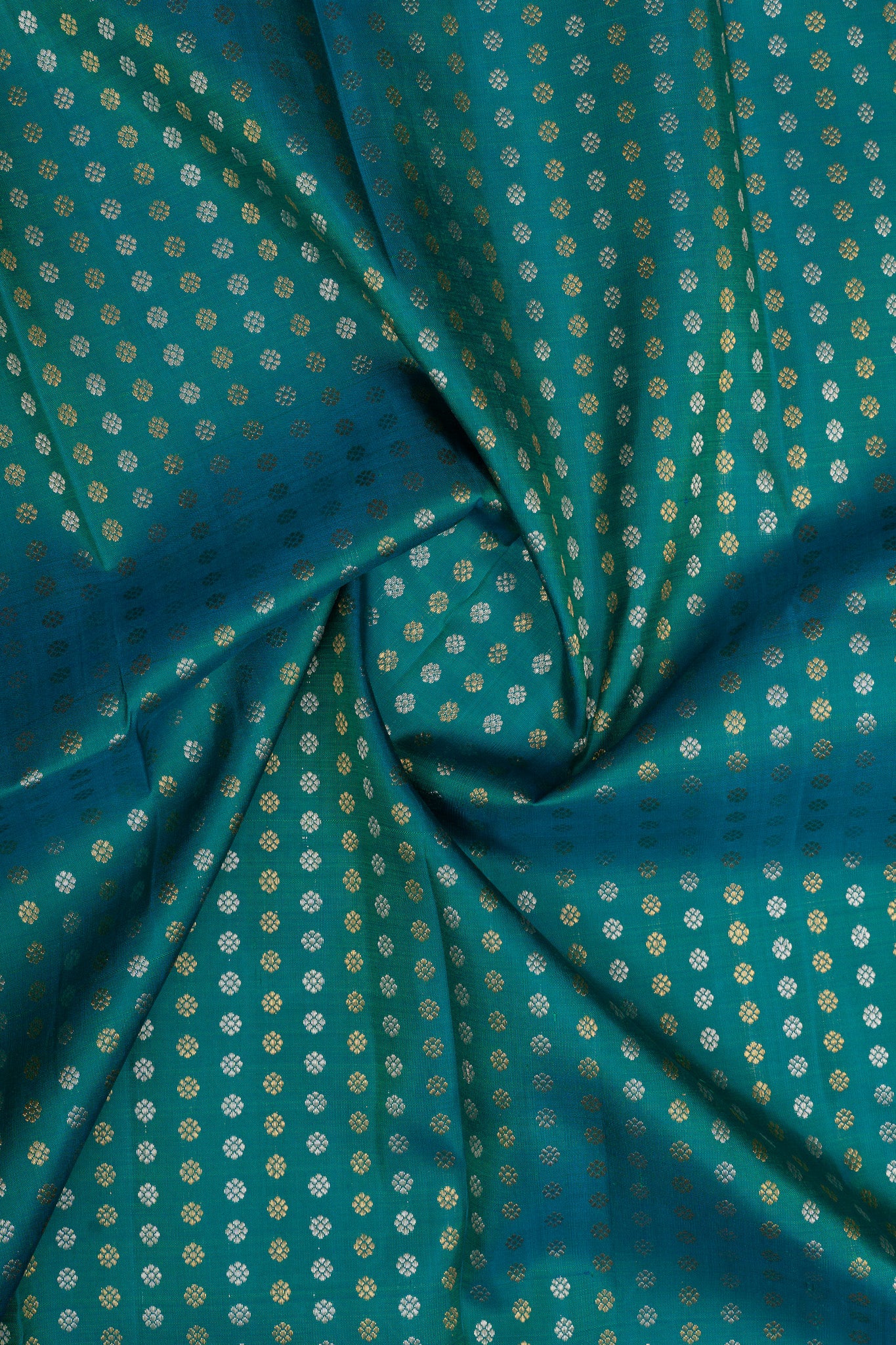 Peacock Blue Lakshabuttis Vintage Pure Kanchipuram Silk Saree