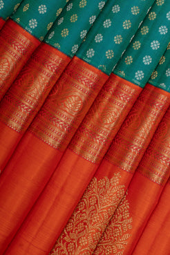 Peacock Blue Lakshabuttis Vintage Pure Kanchipuram Silk Saree