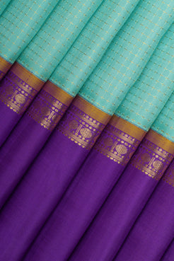 Teal Blue stripes pure kanchipuram silk saree