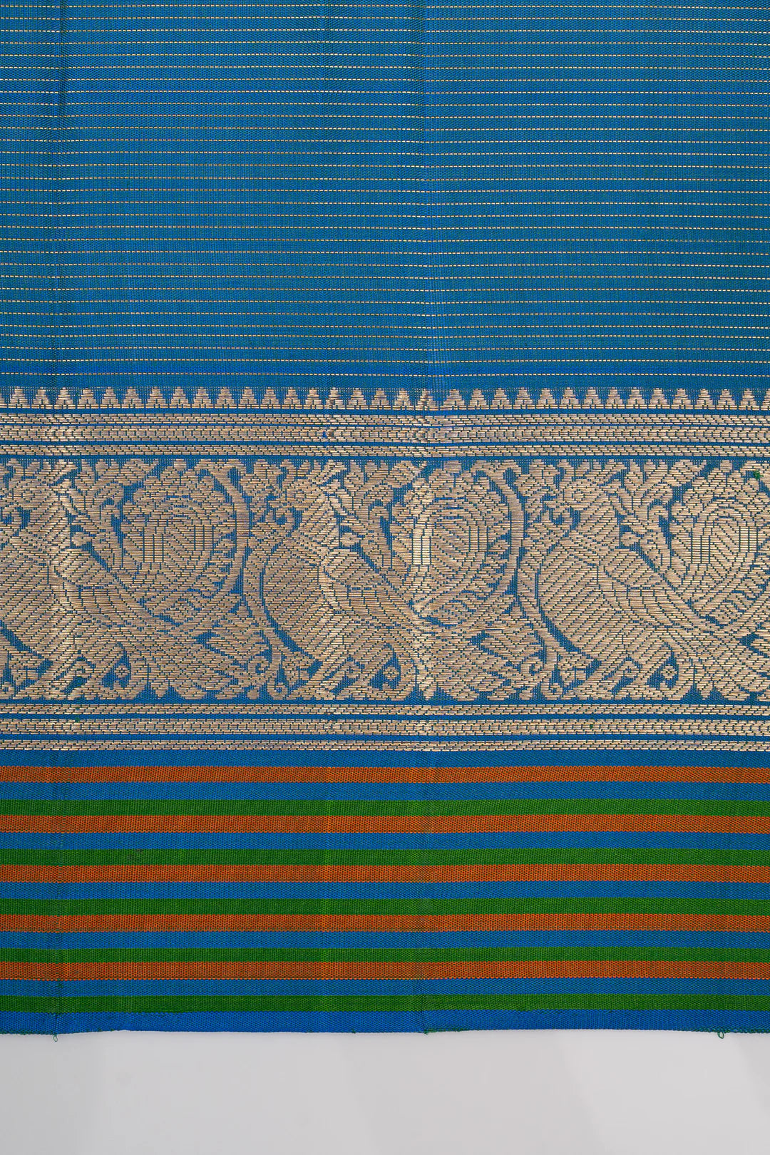 Peacock Blue Vairaoosi Pure Kanchipuram Silk Saree