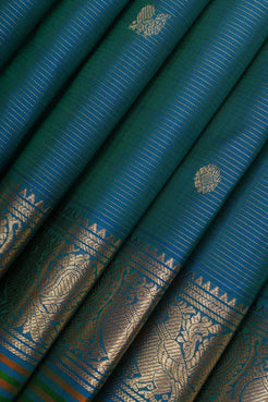 Peacock Blue Vairaoosi Pure Kanchipuram Silk Saree