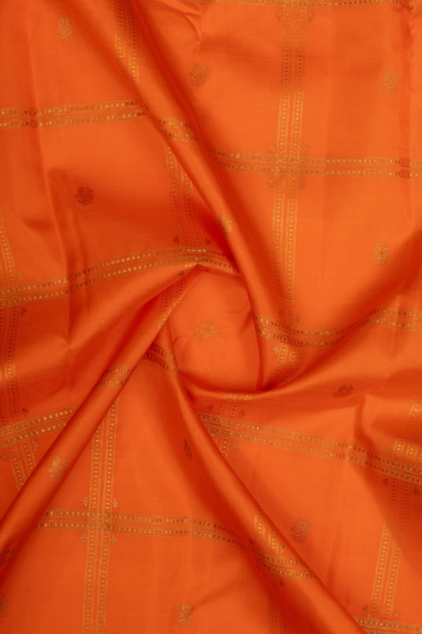 Orange and Blue Vintage Checks Pure Kanchipuram Silk Saree
