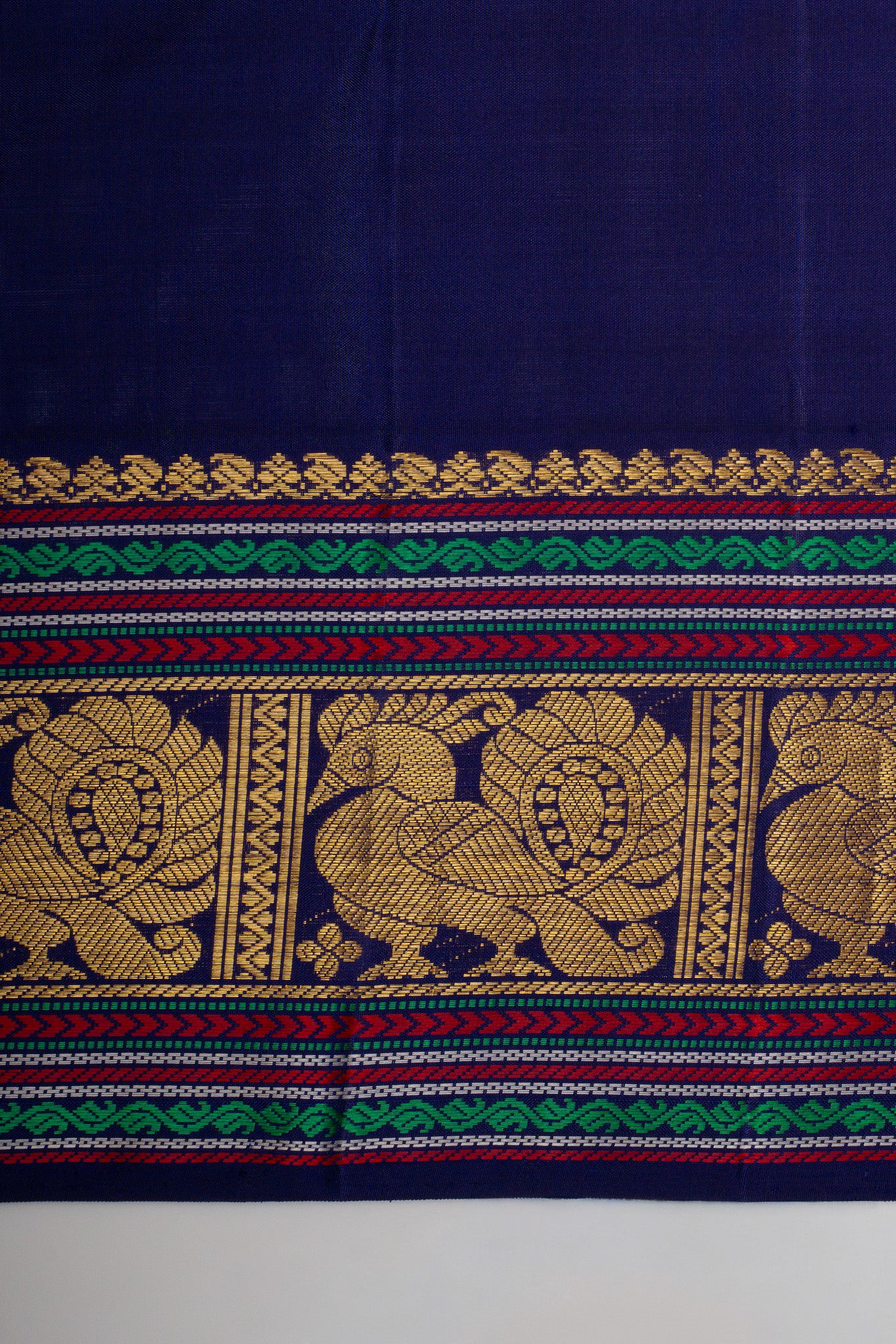 Orange and Blue Vintage Checks Pure Kanchipuram Silk Saree