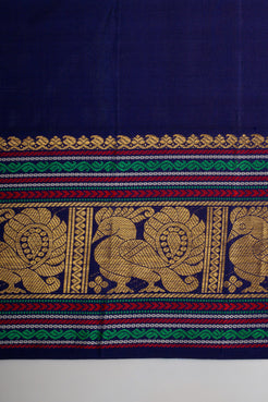 Orange and Blue Vintage Checks Pure Kanchipuram Silk Saree