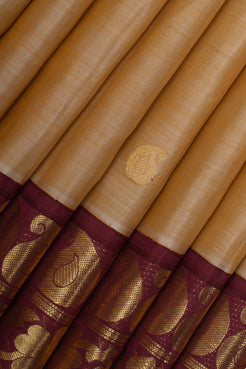 Sandal Beige and Maroon Traditional Pure Kanchipuram Silk Saree