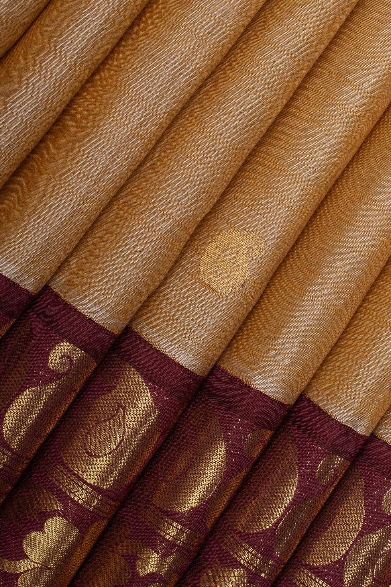 Sandal Beige and Maroon Traditional Pure Kanchipuram Silk Saree