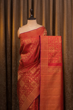 Lakshmi red pakshi jaalam brocade pure  kanchipuram silk saree