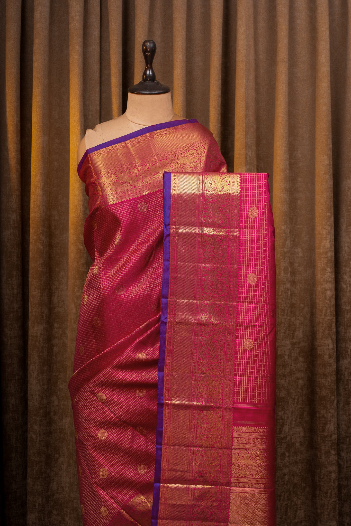 Pink Zari Checks Pure Kanchipuram Silk Saree