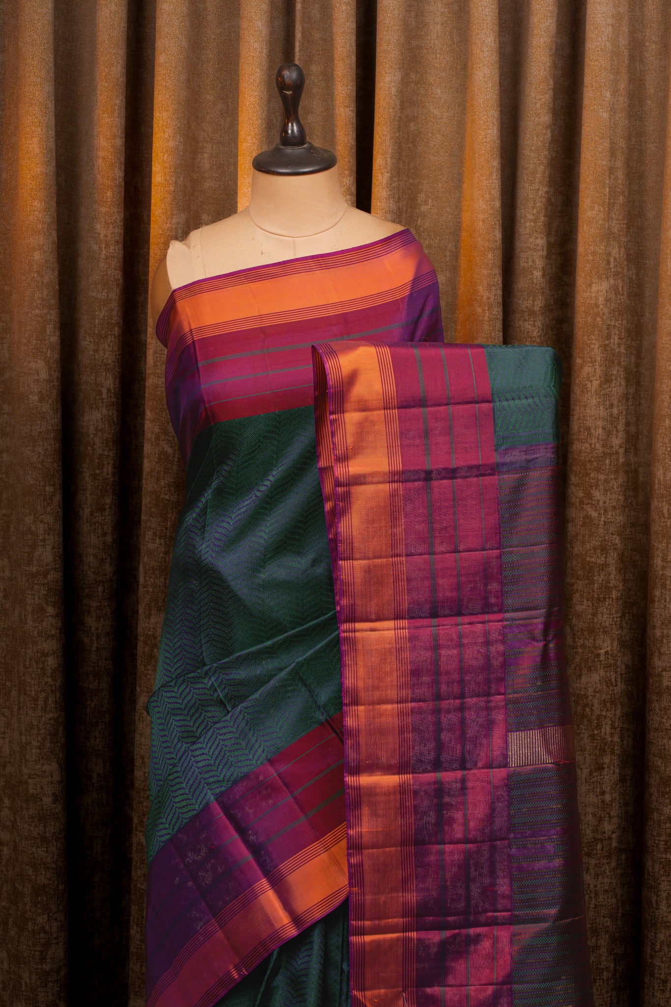 Peacock Blue Thread Brocade Pattu Pettu Pure Kanchipuram Silk Saree