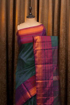 Peacock Blue Thread Brocade Pattu Pettu Pure Kanchipuram Silk Saree