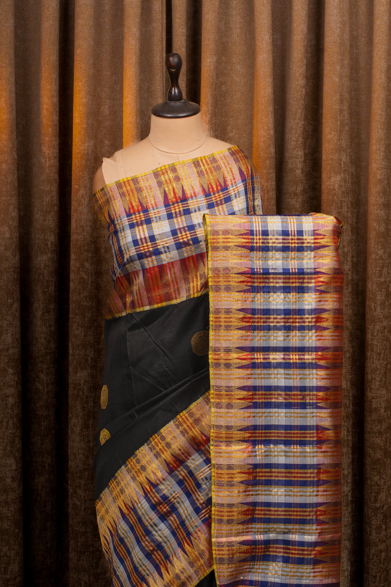 Black threadwork pure kanchipuram silk saree