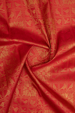 Lakshmi red pakshi jaalam brocade pure  kanchipuram silk saree