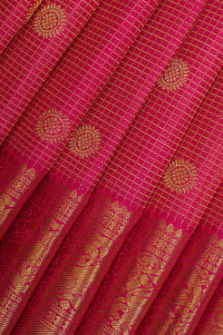 Pink Zari Checks Pure Kanchipuram Silk Saree