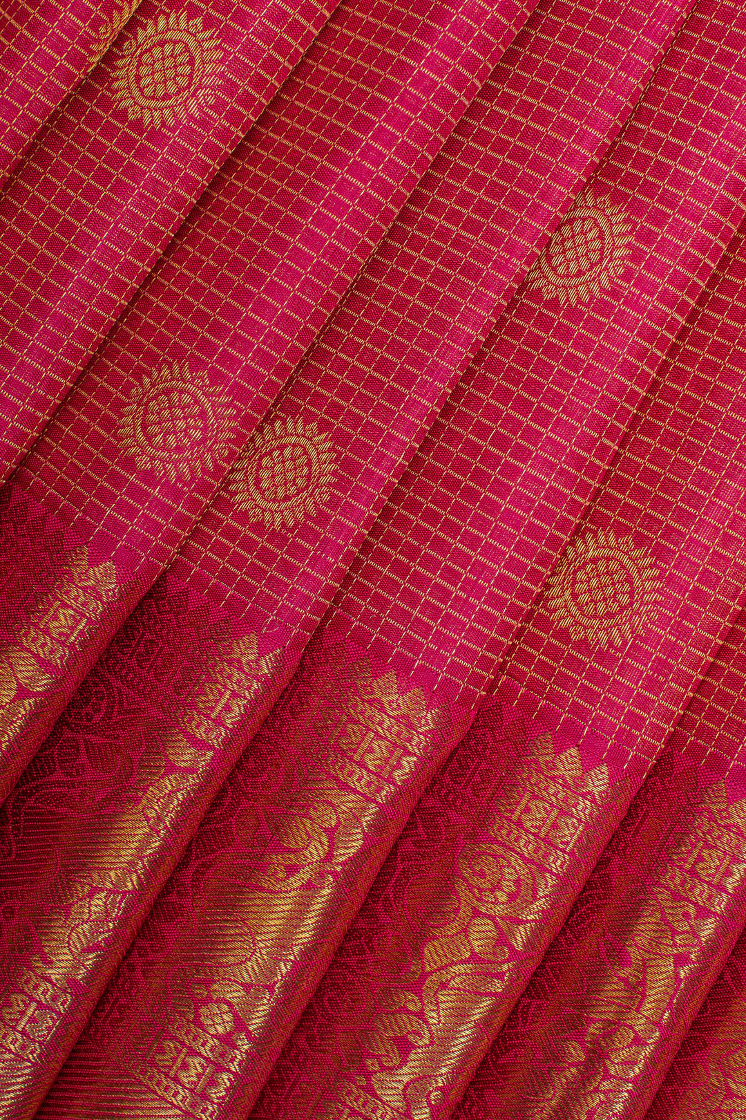 Pink Zari Checks Pure Kanchipuram Silk Saree
