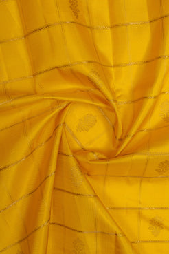 Yellow and brown Jamdani checks  pure kanchipuram silk saree