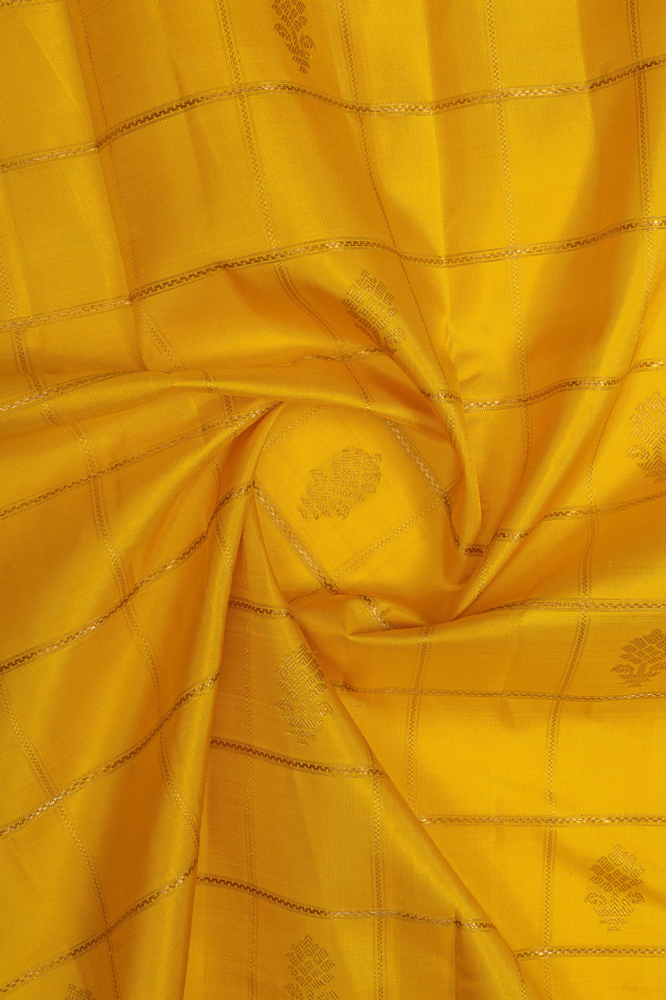 Yellow and brown Jamdani checks  pure kanchipuram silk saree