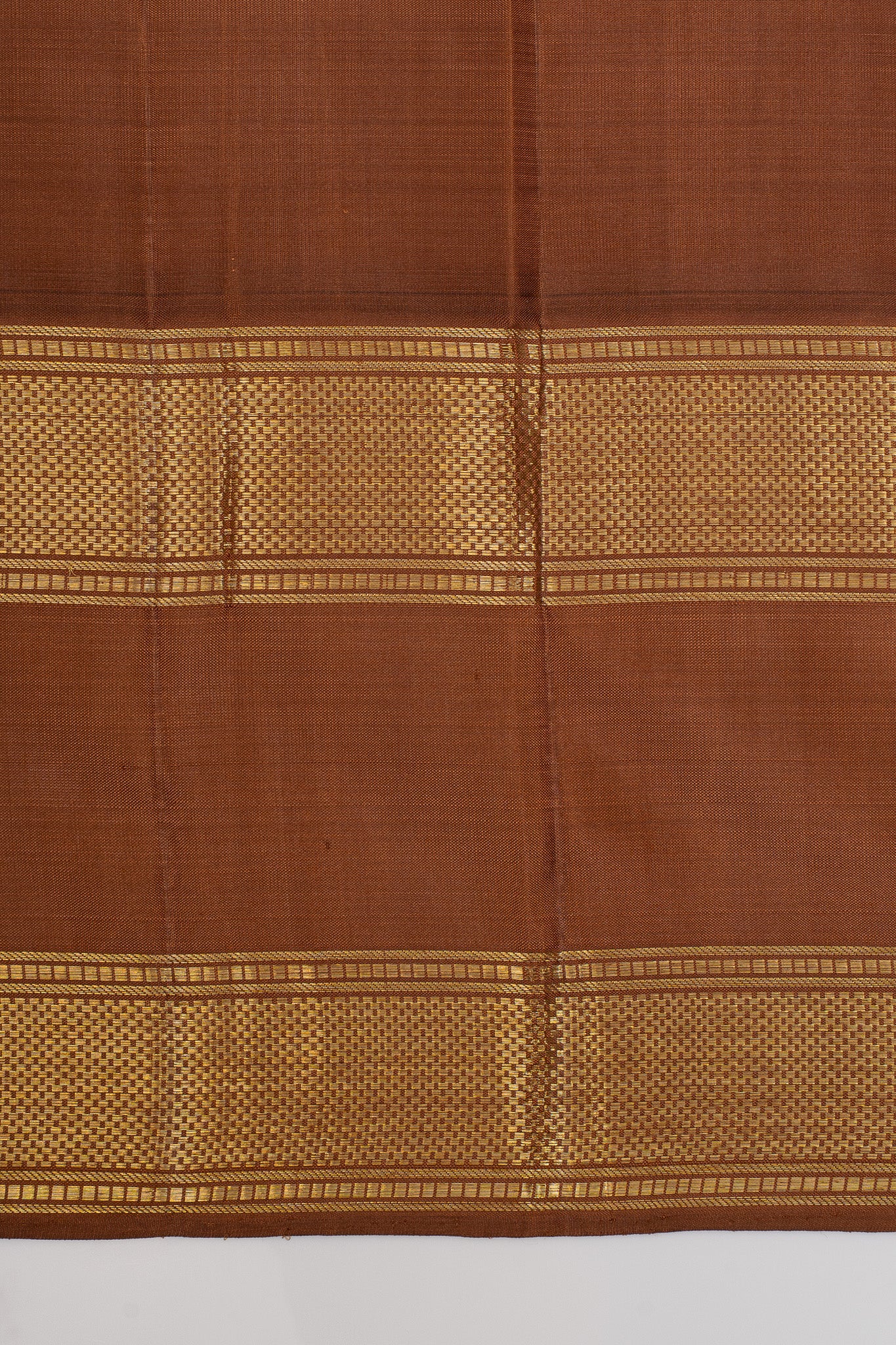 Yellow and brown Jamdani checks  pure kanchipuram silk saree