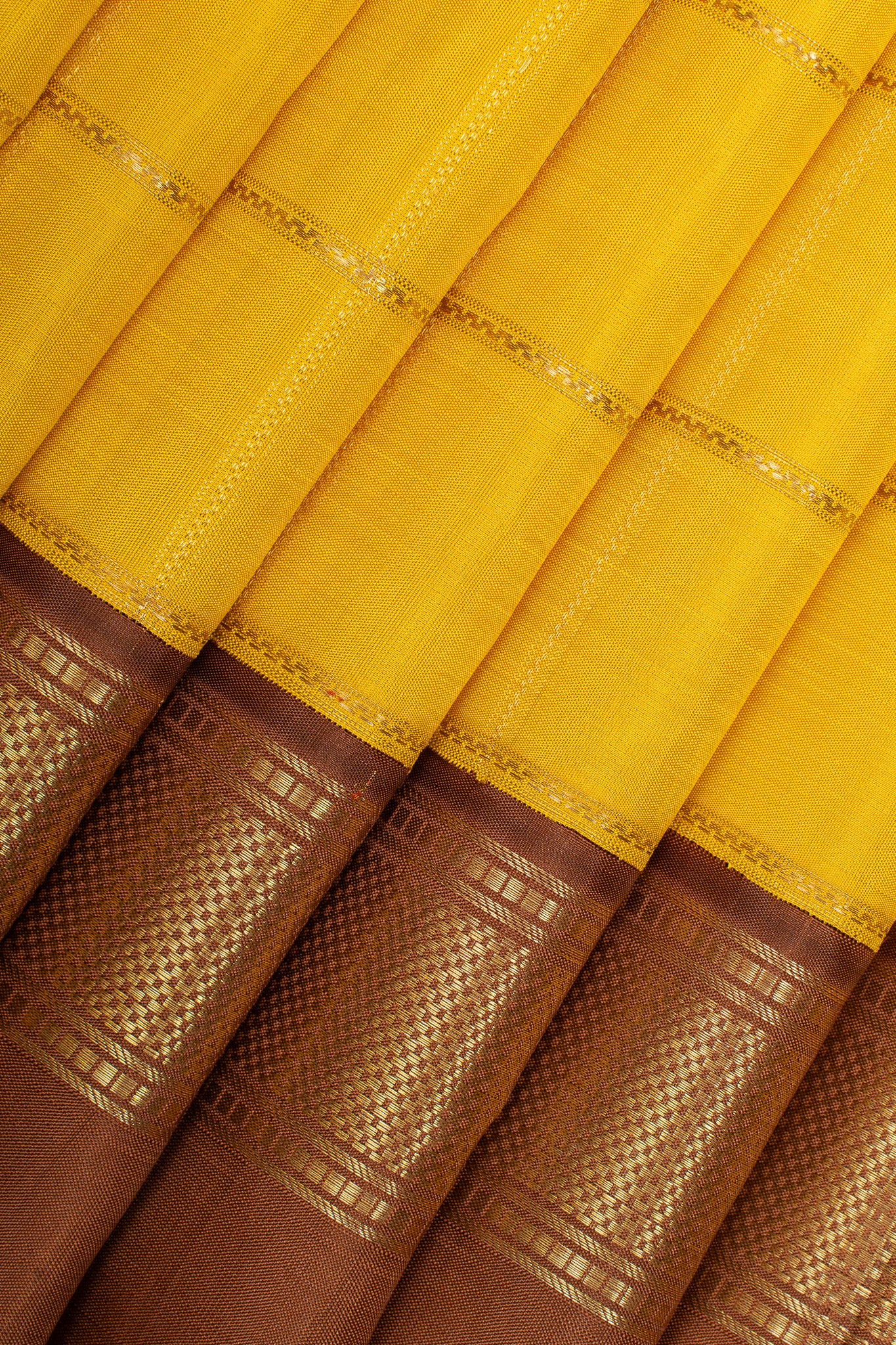 Yellow and brown Jamdani checks  pure kanchipuram silk saree