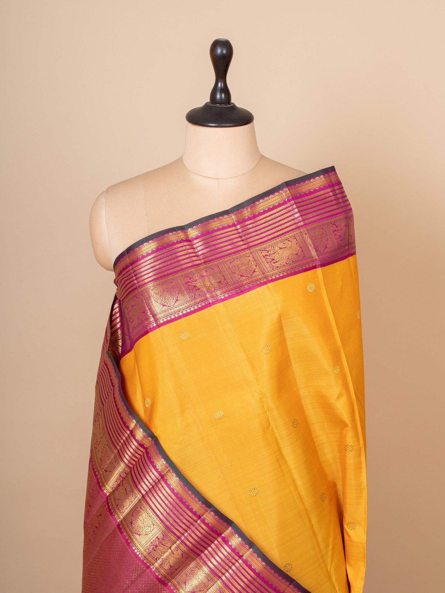 Yellow and magenta pure Kanchipuram silk saree
