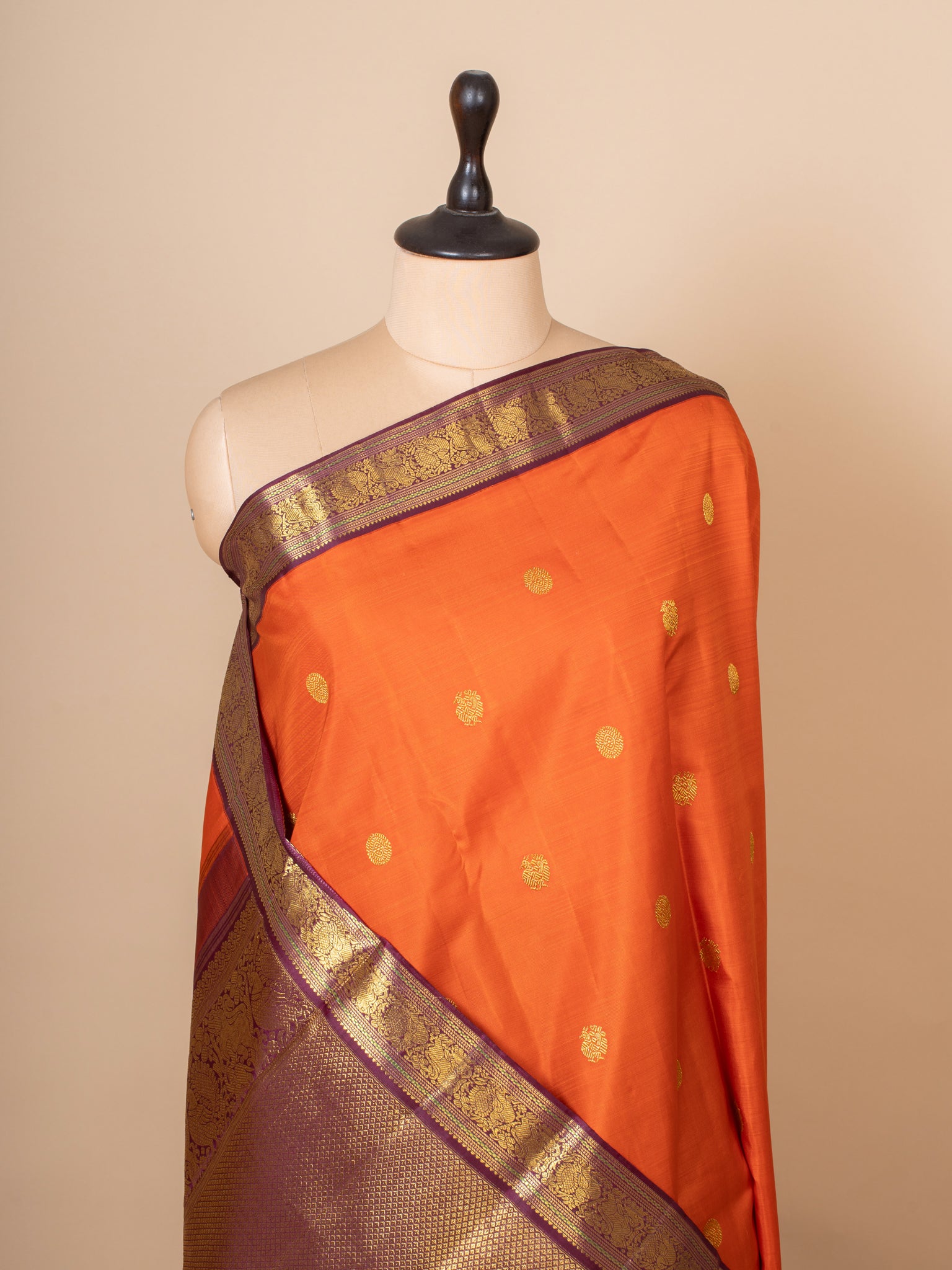 Rust orange and brown pure Kanchipuram silk saree