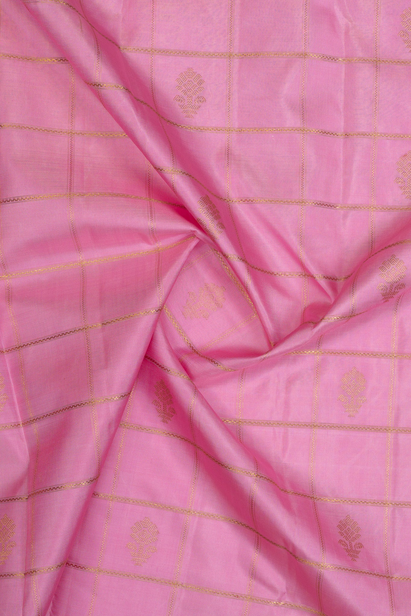 Vintage pink and khaki Jamdani checks pure kanchipuram silk saree