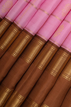 Vintage pink and khaki Jamdani checks pure kanchipuram silk saree