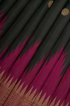 Bottle green temple border  pure kanchipuram silk saree