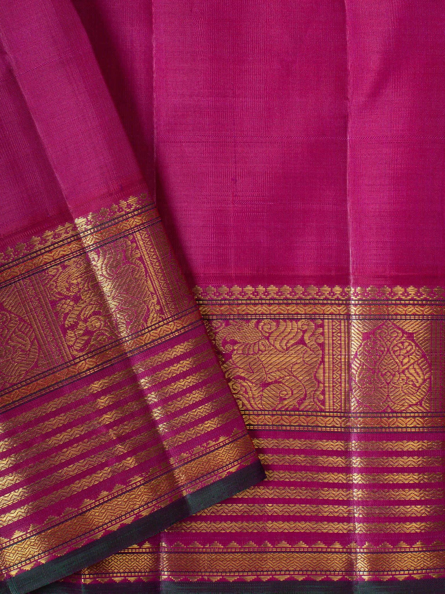 Yellow and magenta pure Kanchipuram silk saree
