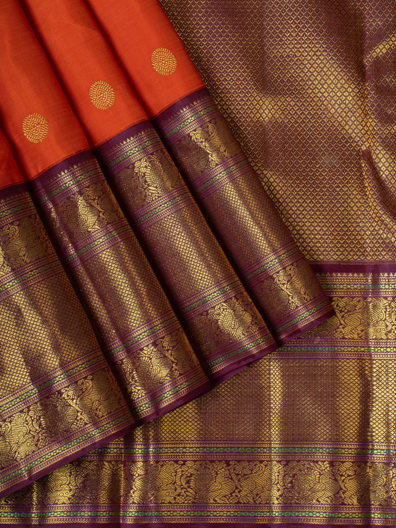 Rust orange and brown pure Kanchipuram silk saree