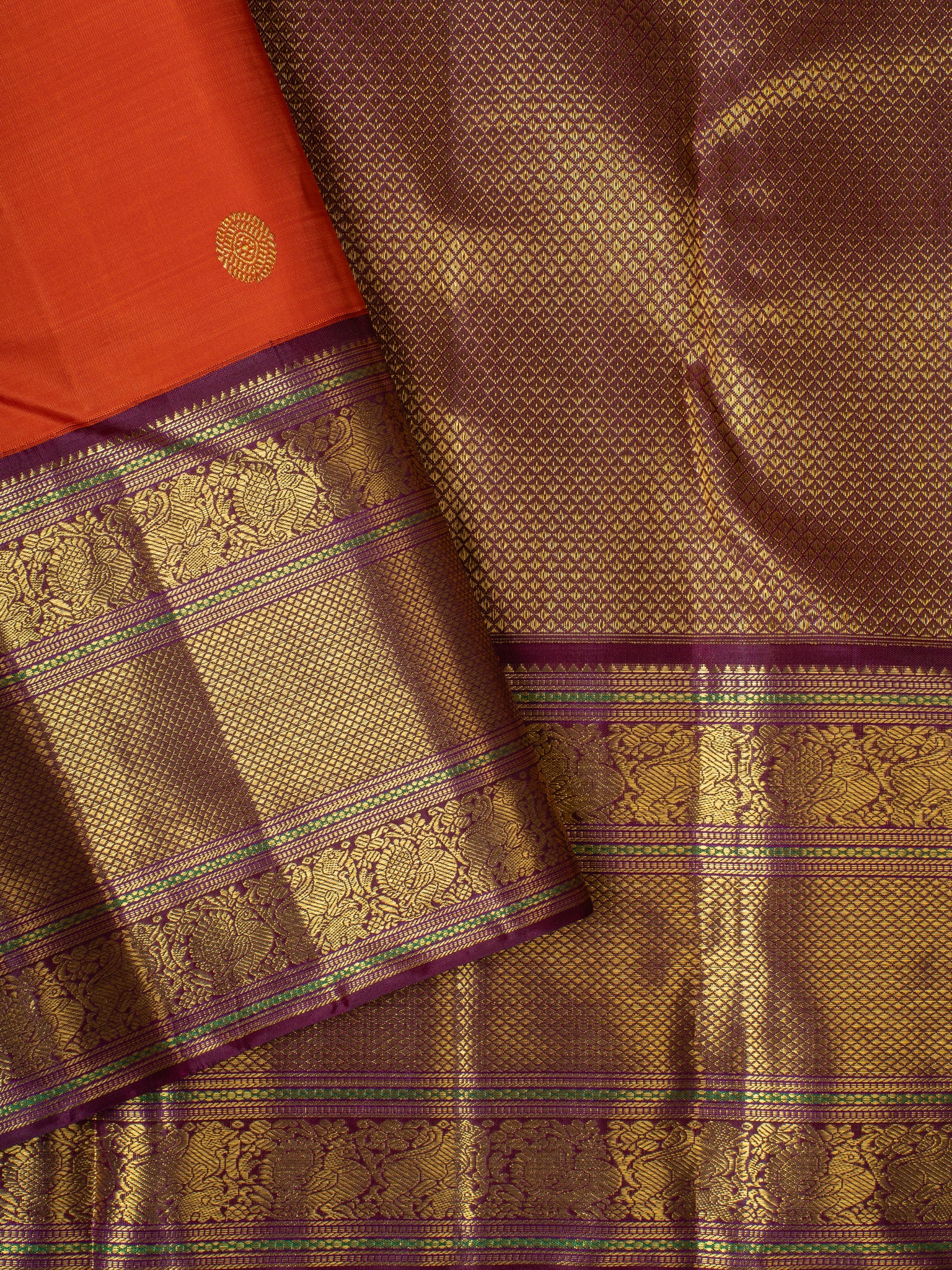 Rust orange and brown pure Kanchipuram silk saree