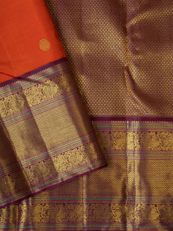 Rust orange and brown pure Kanchipuram silk saree