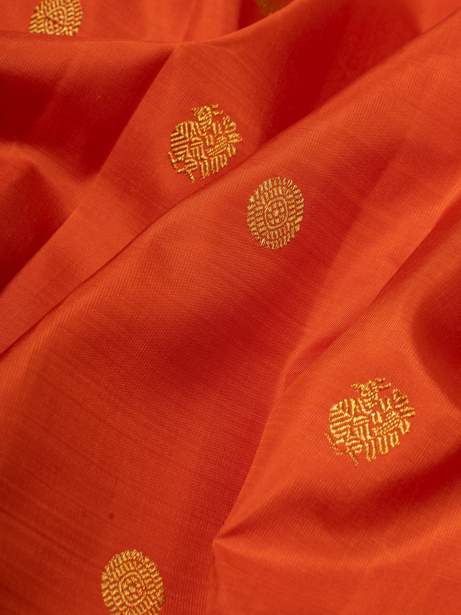 Rust orange and brown pure Kanchipuram silk saree