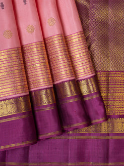 Peach pink and magenta pure Kanchipuram silk saree