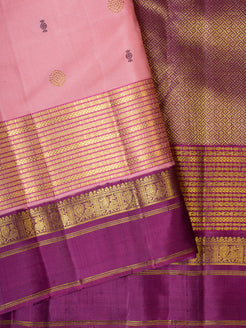 Peach pink and magenta pure Kanchipuram silk saree