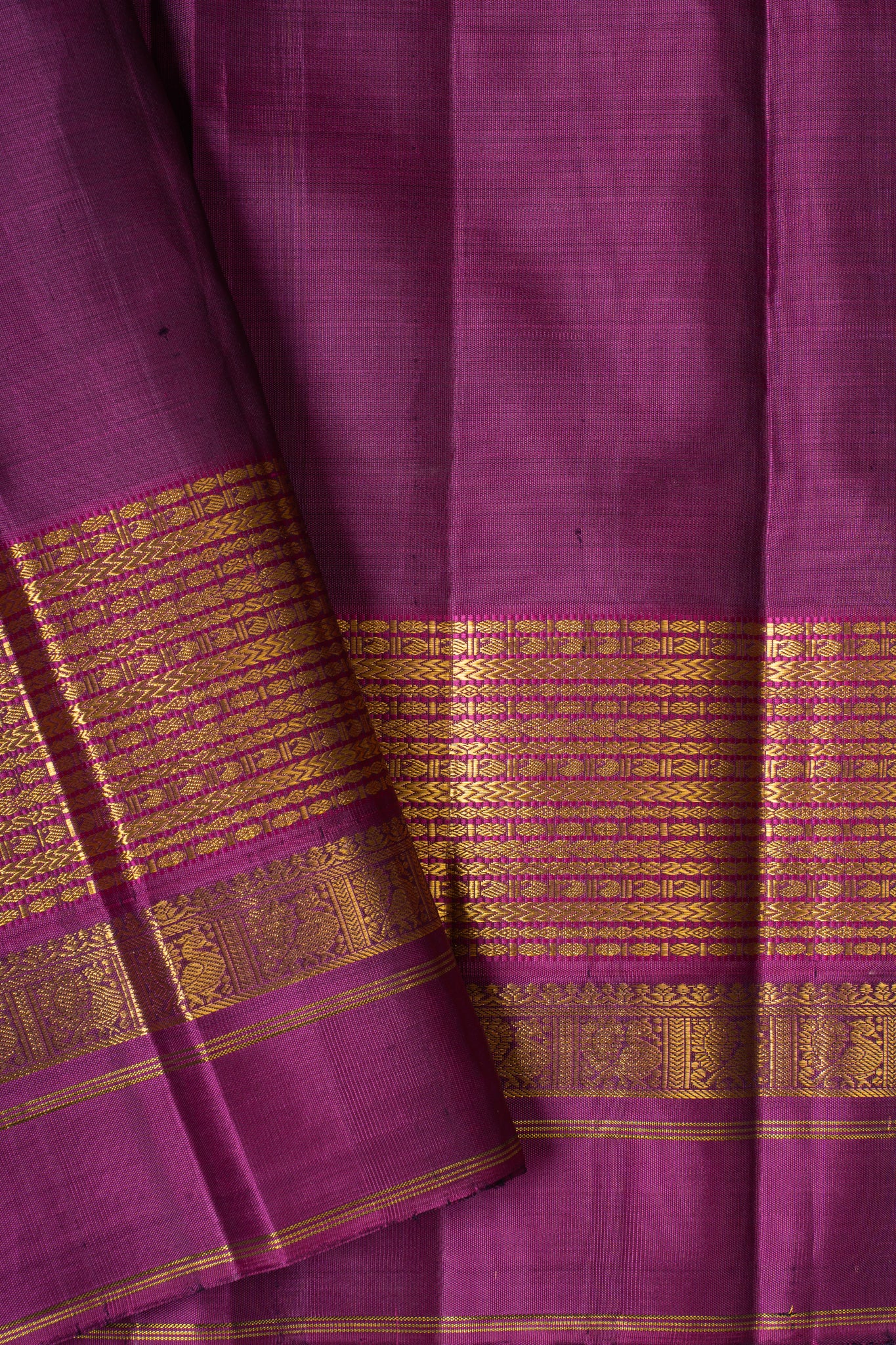 Peach pink and magenta pure Kanchipuram silk saree