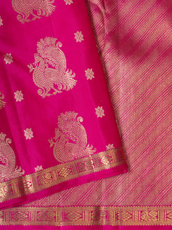 Peach pink peacock motifs pure Kanchipuram silk saree