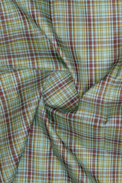 Sky blue brown multi checks pure kanchipuram silk saree
