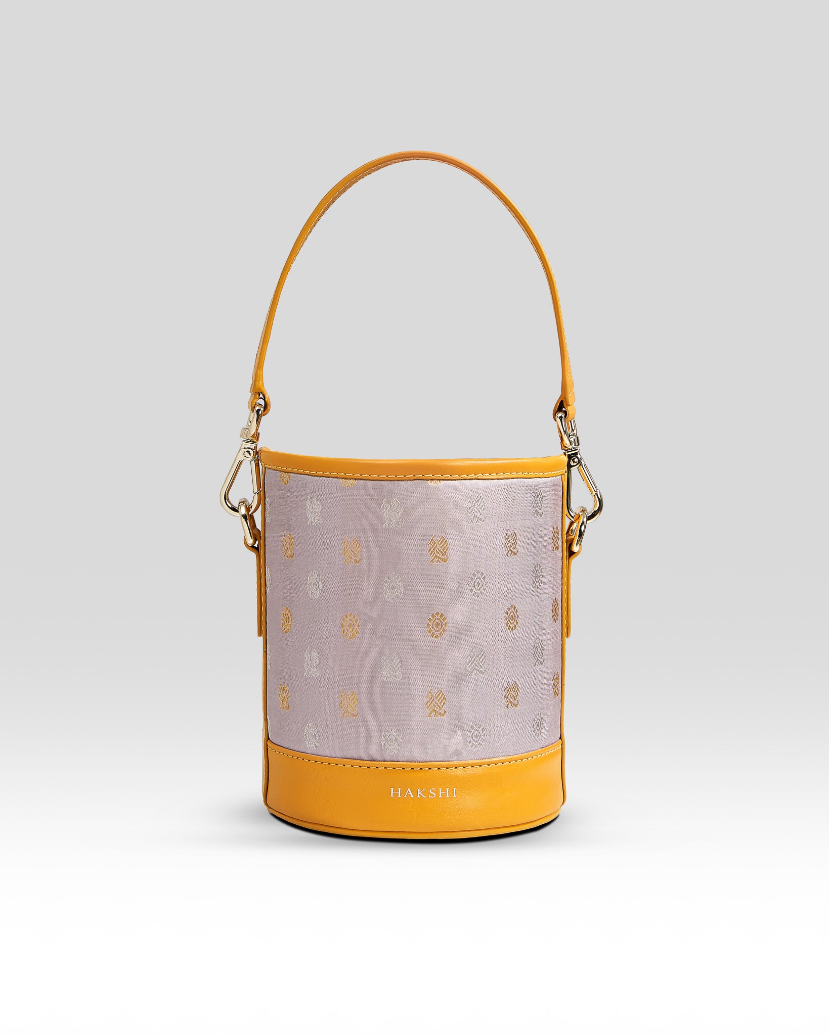 Adhya Bucket Bag: Grey base with vibrant Yellow highlights