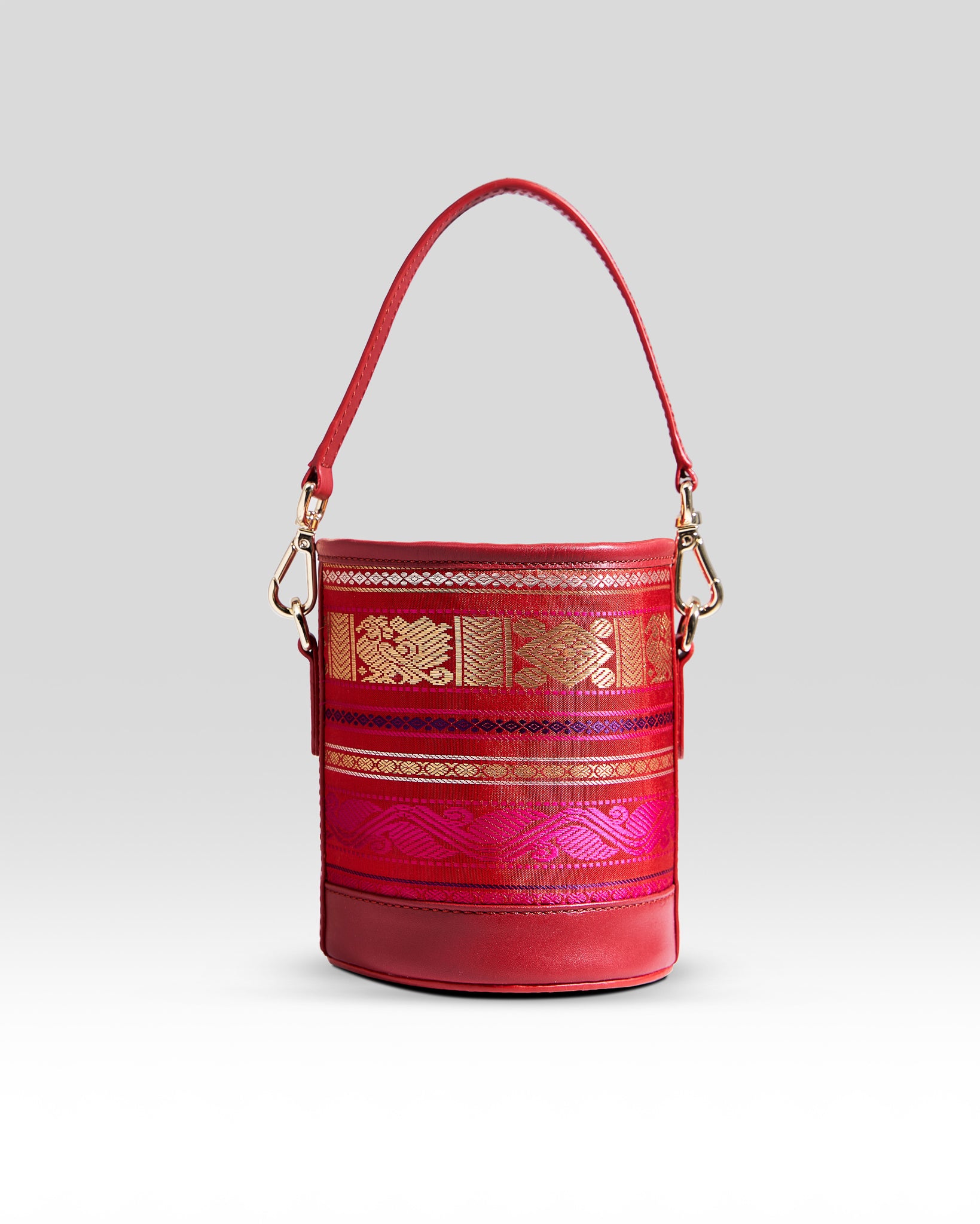 Adhya Pure Zari Bucket Bag Red Red