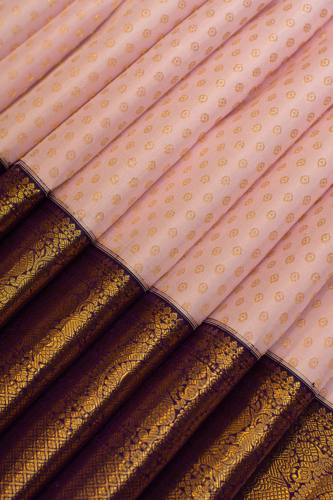 Cherry Pink and purple buttis pure Kanchipuram silk saree