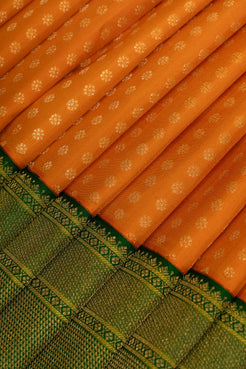 Orange and Green Lakshadeepam Turning Border Pure Kanchipuram Silk Saree