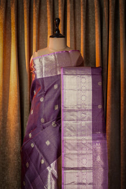 Sangria purple Zari checks pure kanchipuram silk saree